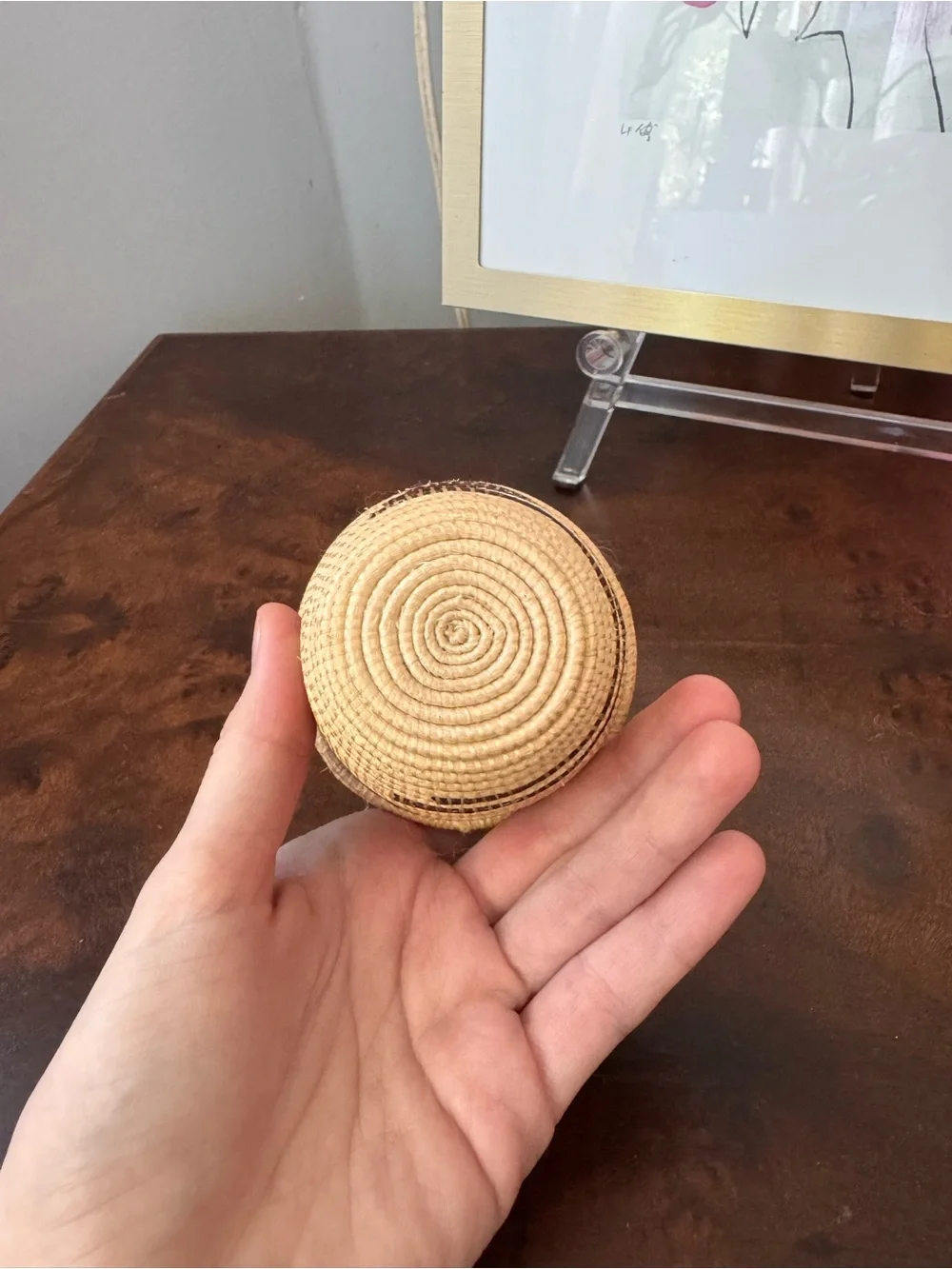 Small vintage handmade woven basket